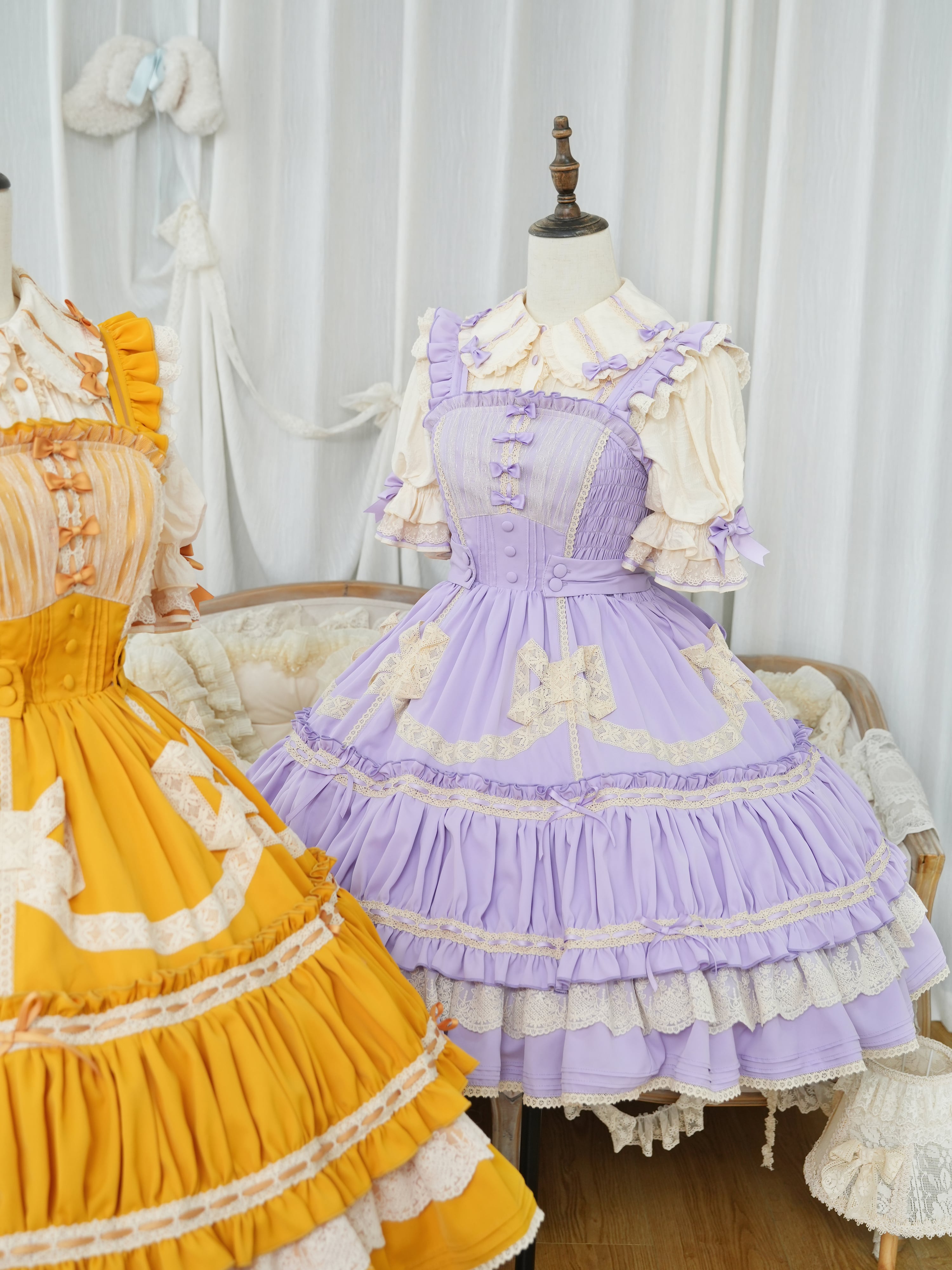【GW限定】Belle Harmonie柄リボンジャンパースカート／イエロー ドリーミング・ティーパーティー リボンジャンパースカート