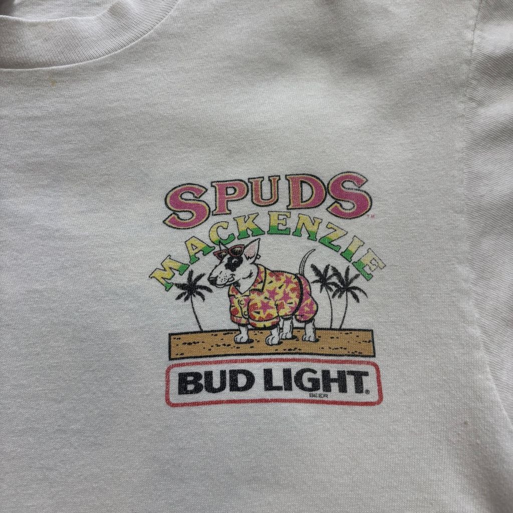 90s USA製 バドライト 両面Tシャツ Spuds MacKenzie Bud Light L 白