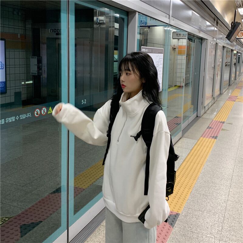 ネックジッパープルオーバーセーター女性の2020年初秋新作文字刺繡スタイルルーズ学生長袖トップス クレセントシティ24923164158