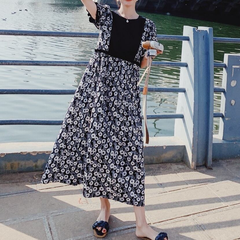 花柄ベストフェイクツーピースワンピース Style Sombre