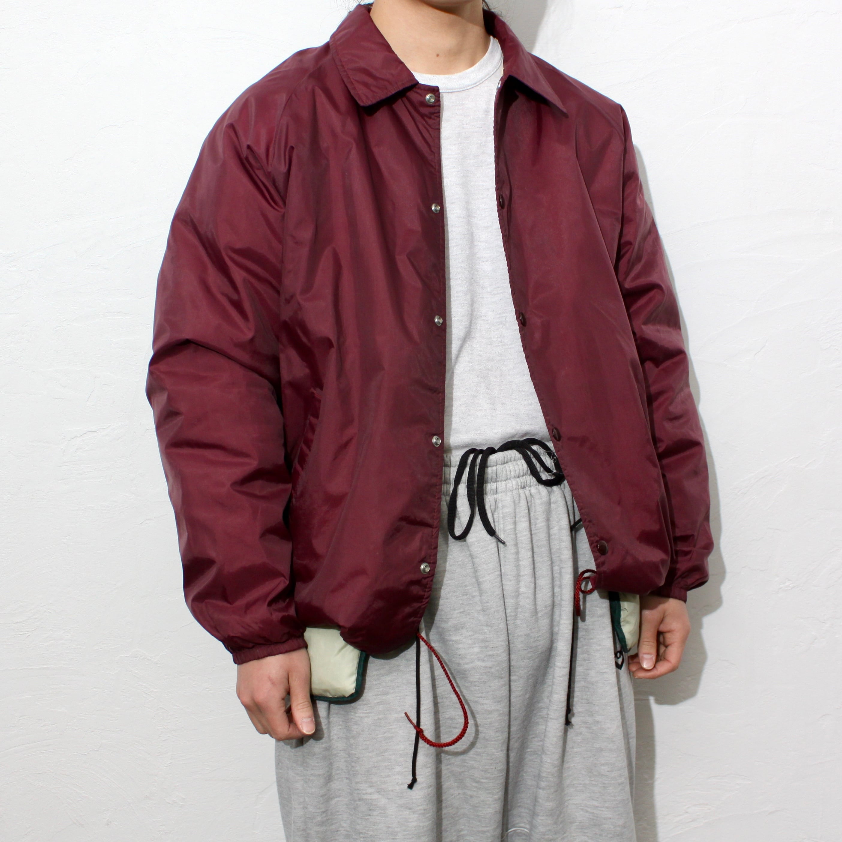 0853. 1990's down coach jacket マルーン × グリーン ナイロン コーチ ...