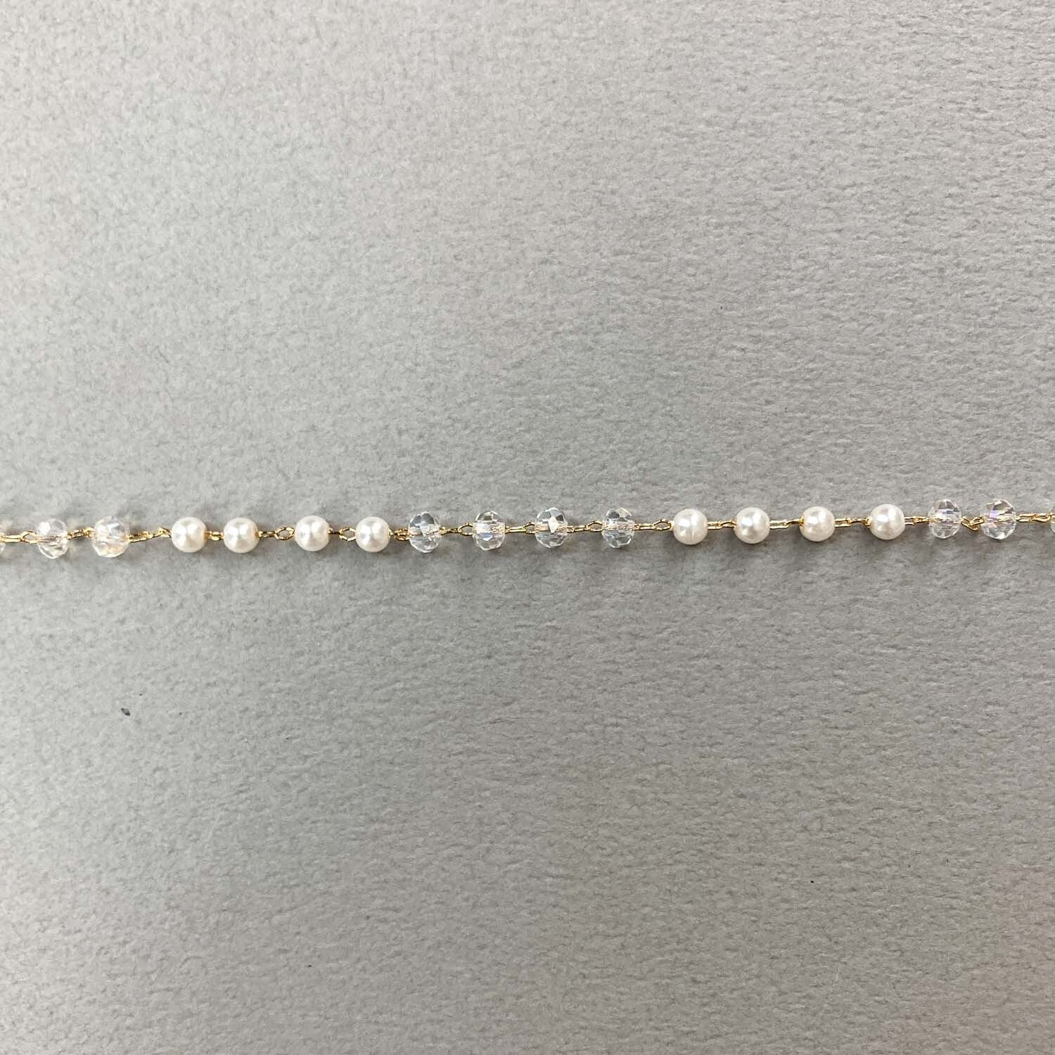再入荷〉ミニパールとクリアボタンカットビーズのデザインチェーン