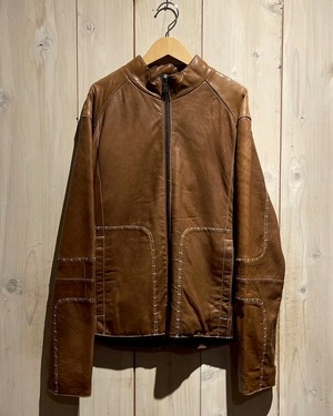 【a.k.a.C.a.k.a vintage】Stitch Design Euro Vintage Lamb Leather Jacket