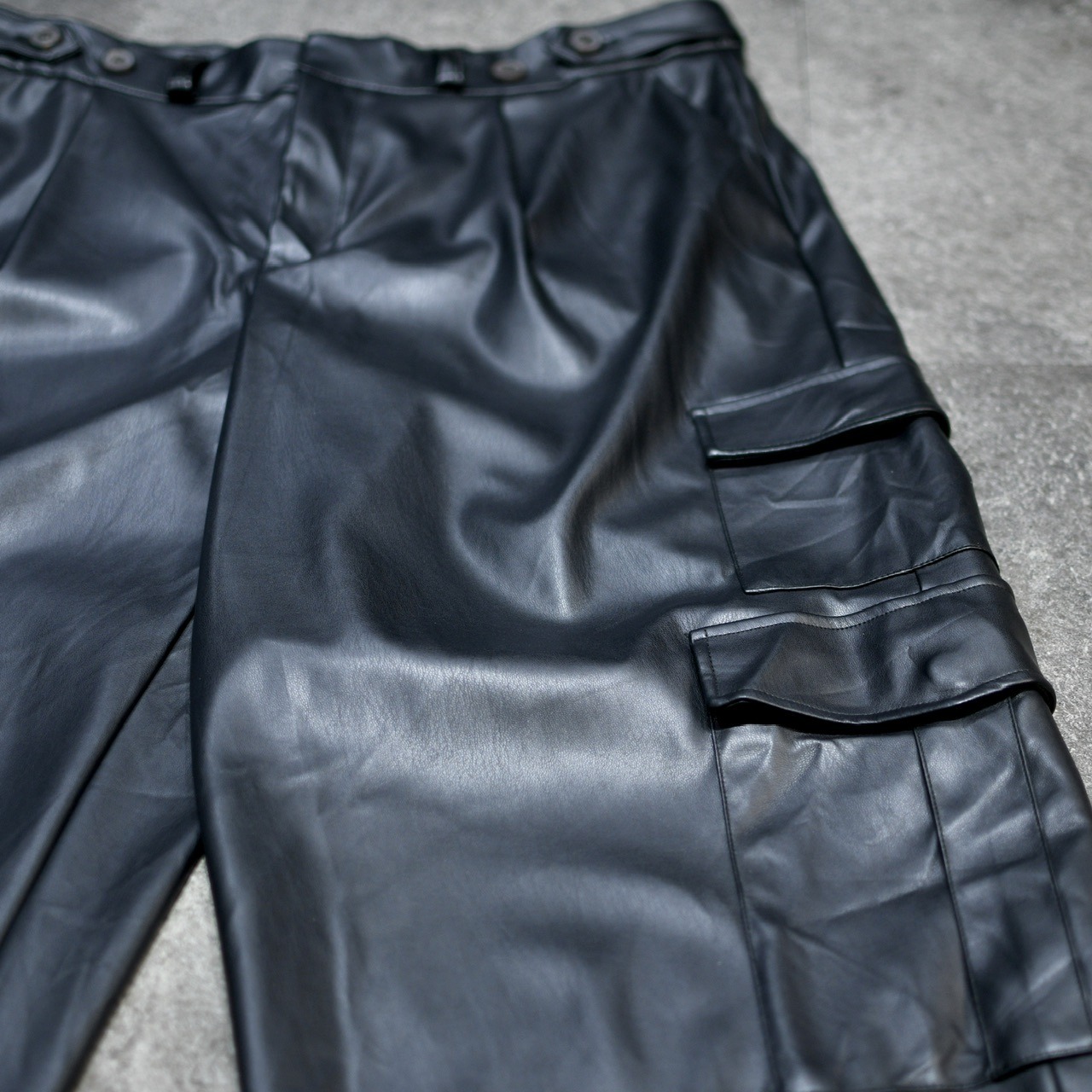 dead stock fake leather wide cargo pants