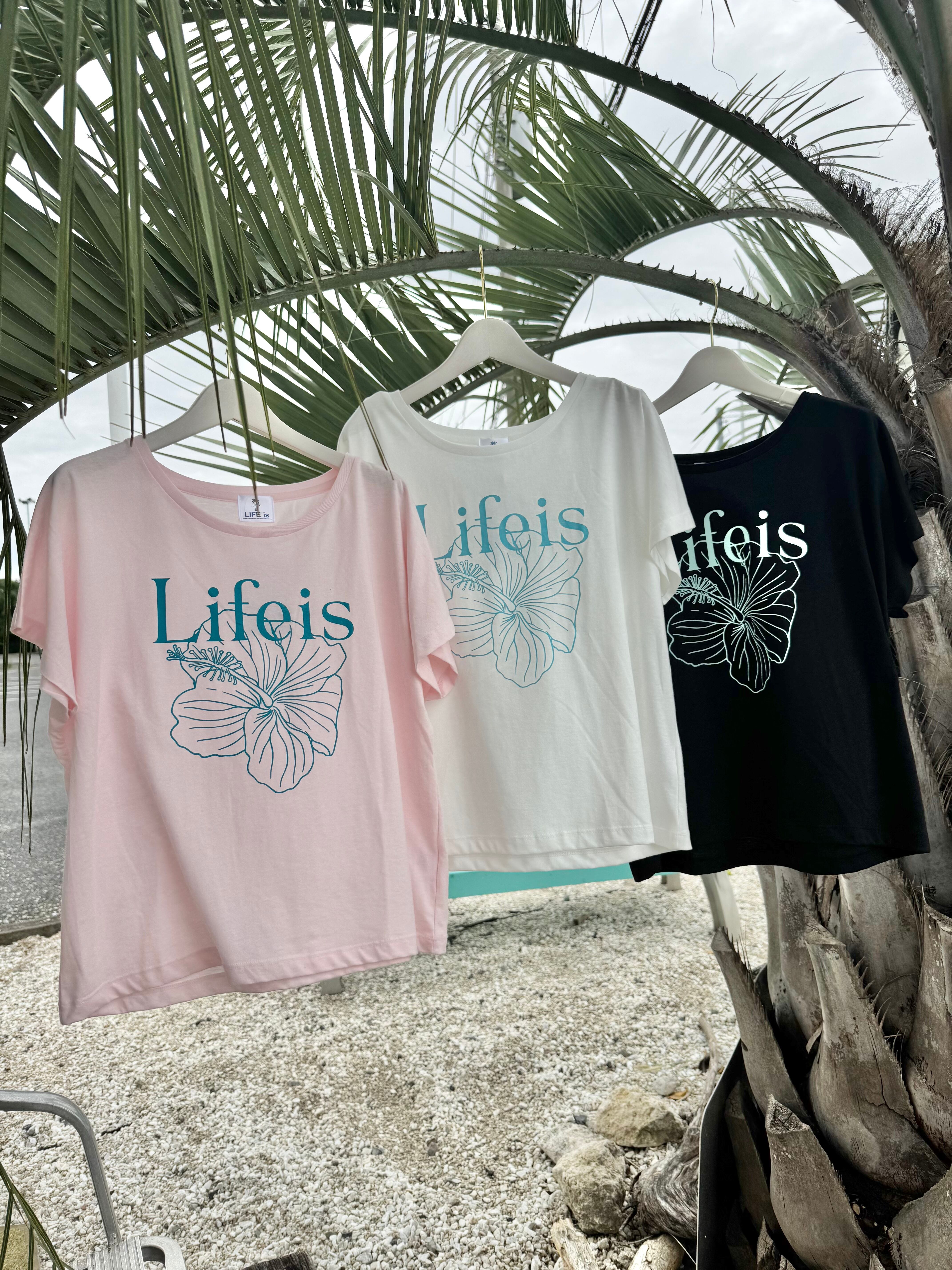LIFE isオリジナル ハイビスカス ドルマンTシャツ ¥5,990×tax