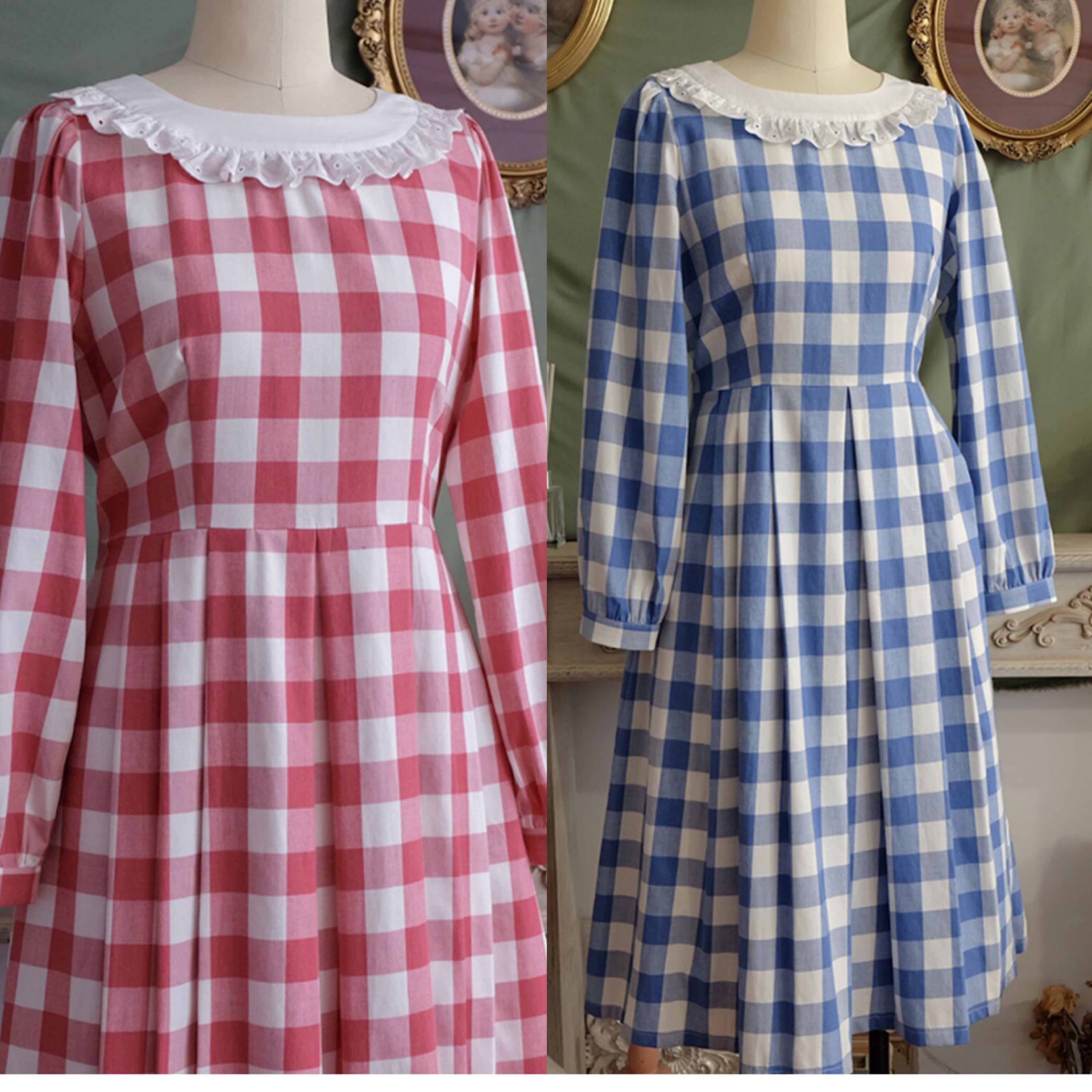 ワンピース ピンク 水色 チェック ギンガムチェック ワンピース