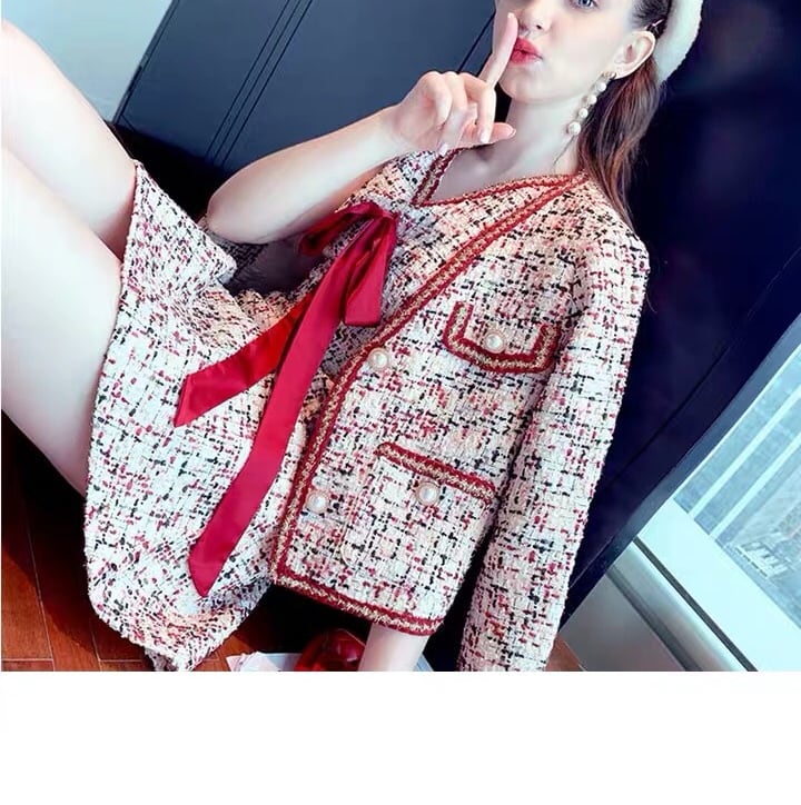 セット】ツイード ワンピース XL 赤 リボン ツイード | LOVEYsmileSHOP