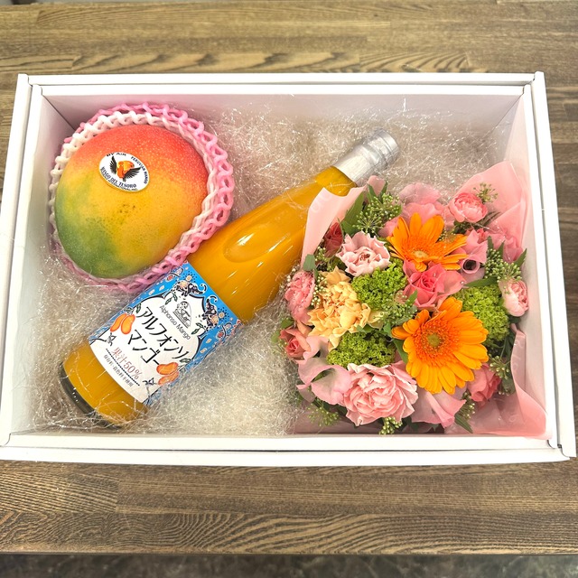 メキシコ産航空便マンゴー　アルフォンソーマンゴードリンク　お花のセット