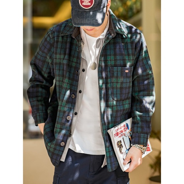 Checked Wool Retro Collared Shirt【G1127】