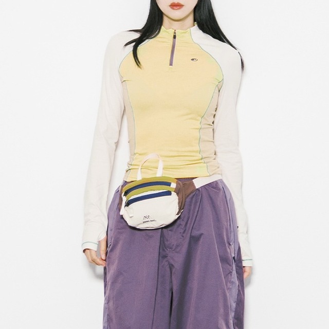 カラーブロックハーフジップトップス C00837