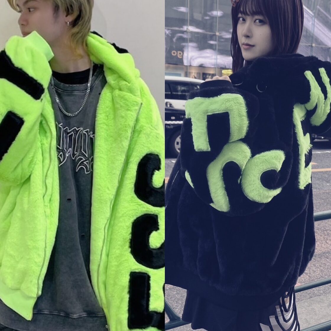 THICC 2024 ESSENTIALLY 蛍光ファーブルゾン 芸能人着用 韓国 