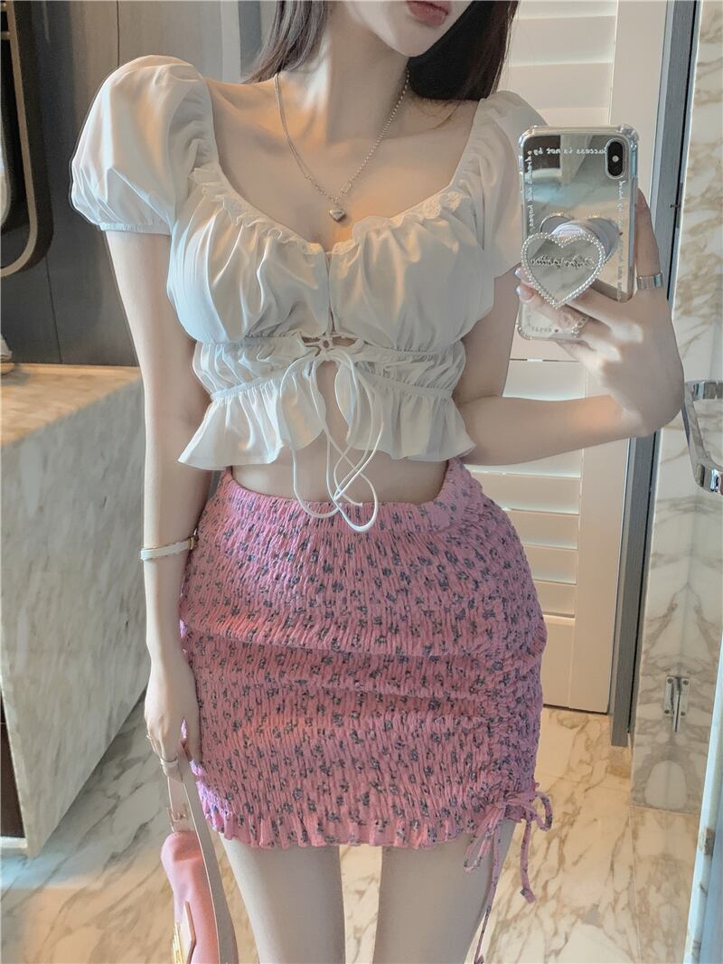 カラースリーブシャツ サマーショートシャツトップス 半袖 ハーフスリーブ 夏物 スクウェア ブラックストロベリース92124600730