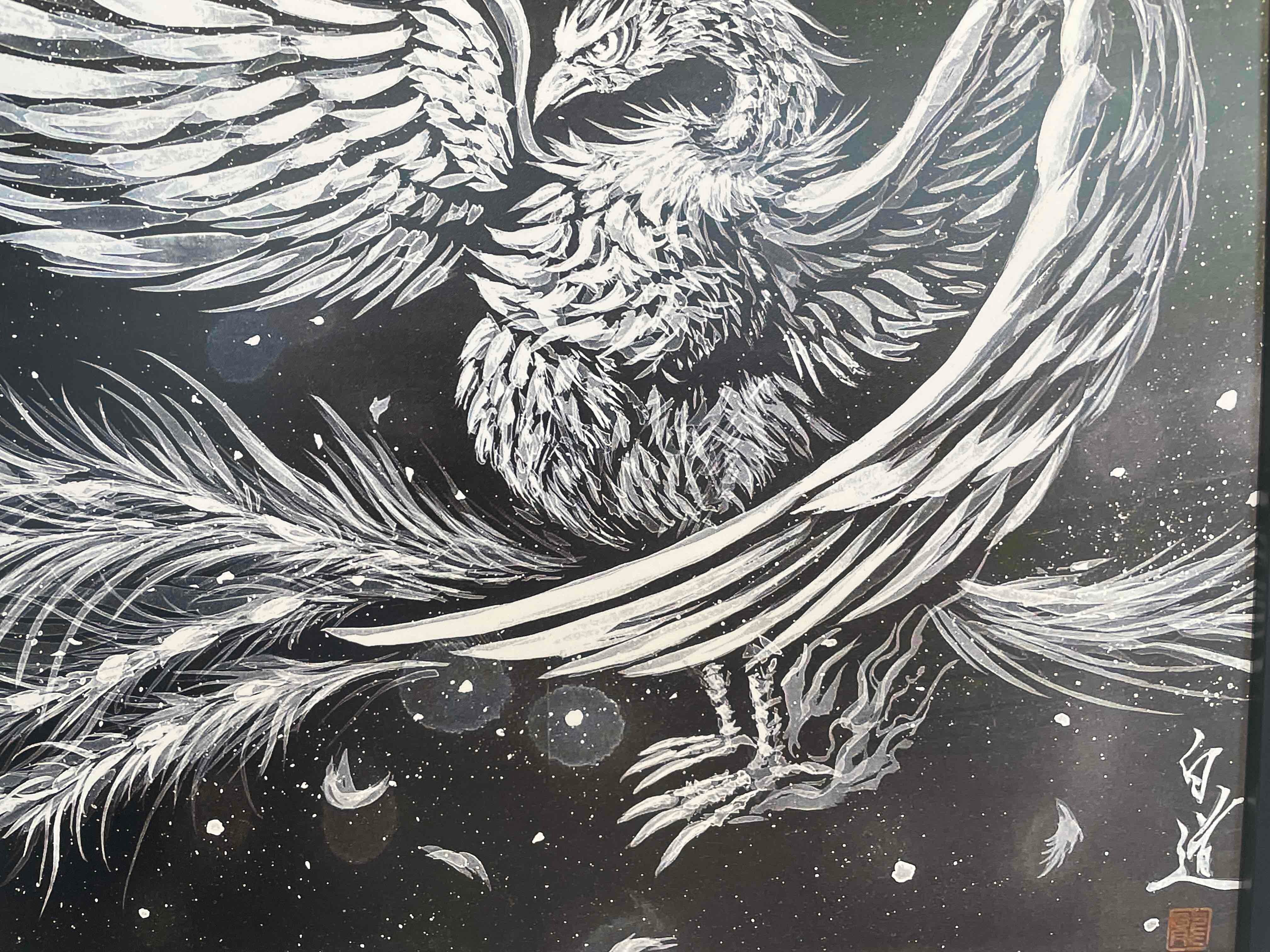 NEW!現代水墨画家 絵師白道 「大宇宙朱雀」13 （複製画） 鳥 朱雀 鳳凰