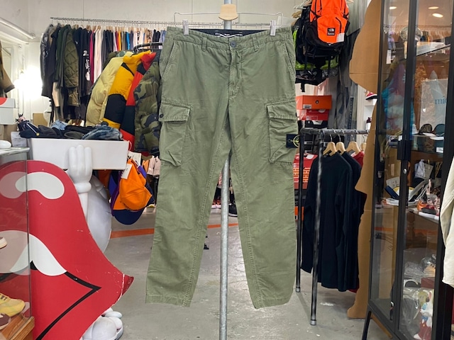 STONE ISLAND BRUSHED COTTON CANVAS OLD EFFECT CARGO PANT OLIVE 32 7215318WA 91935