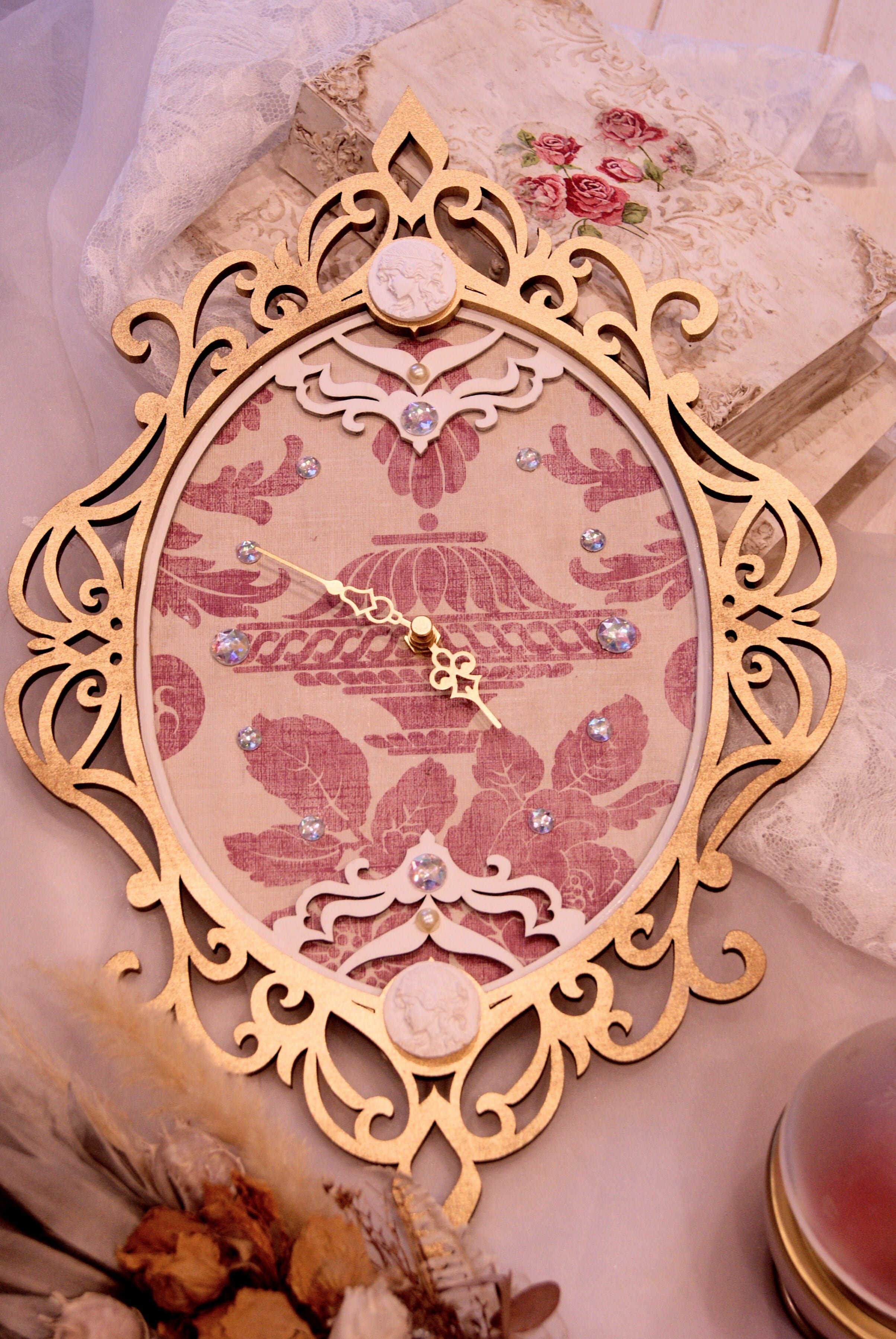 むにゅむにゅ ムニュムニュ 掛け時計 掛時計 ピンク リボン エレガント