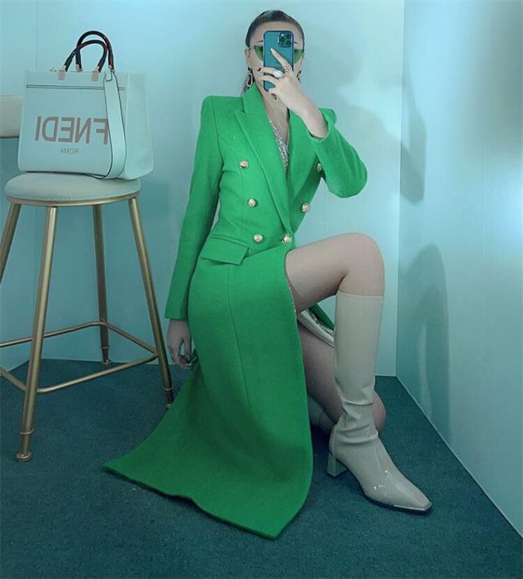 花のように綺麗な ロング ウールコート ピュアカラー スリム コート ダブルボタン