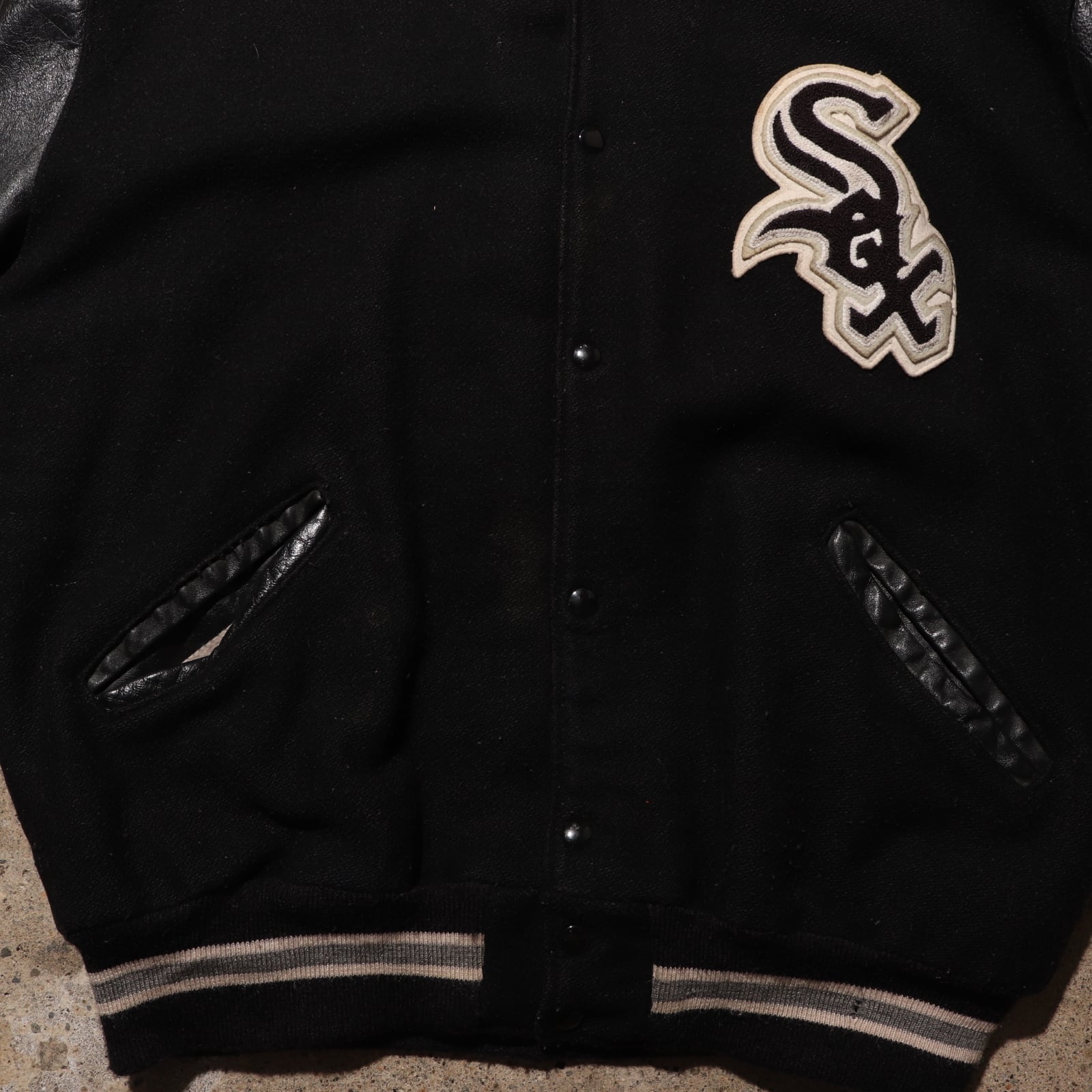 2XL DeLONG シカゴ・ホワイトソックス レザー ウール スタジャン  