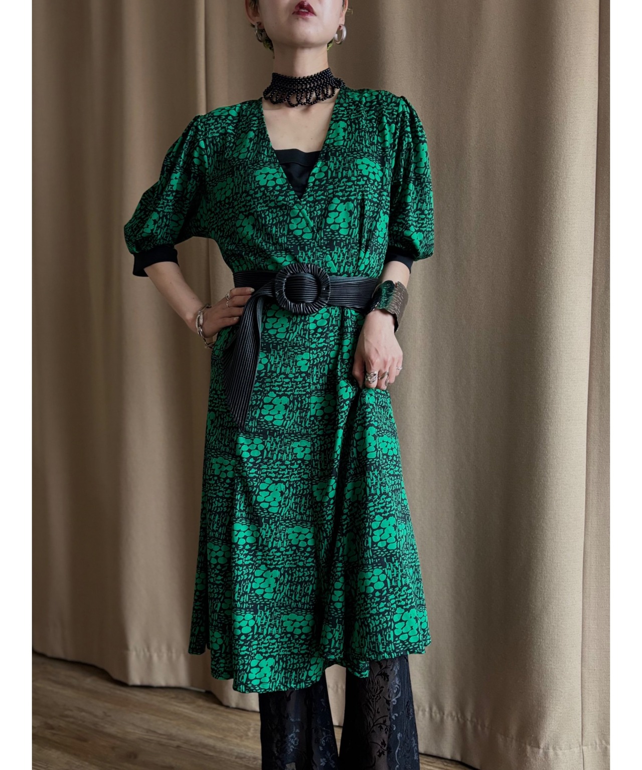 green & black retro modern dress-4841-8