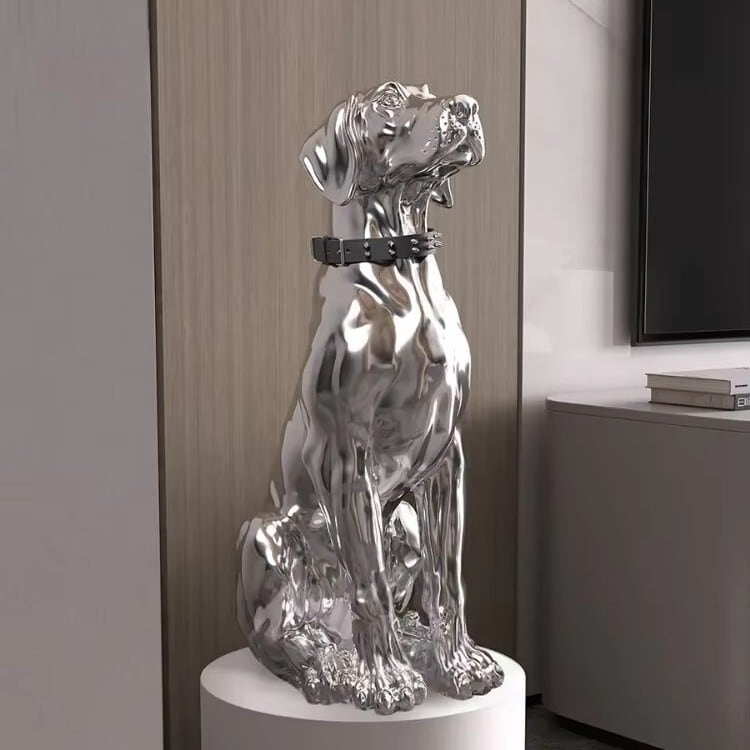 オブジェ 犬 スタイリッシュ ラグジュアリー おしゃれ かわいい アート インテリア モダン 置物 ホテルライク オーナメント 店舗 ディスプレイ 装飾 玄関 リビング 贈り物 ギフト プレゼント シルバー