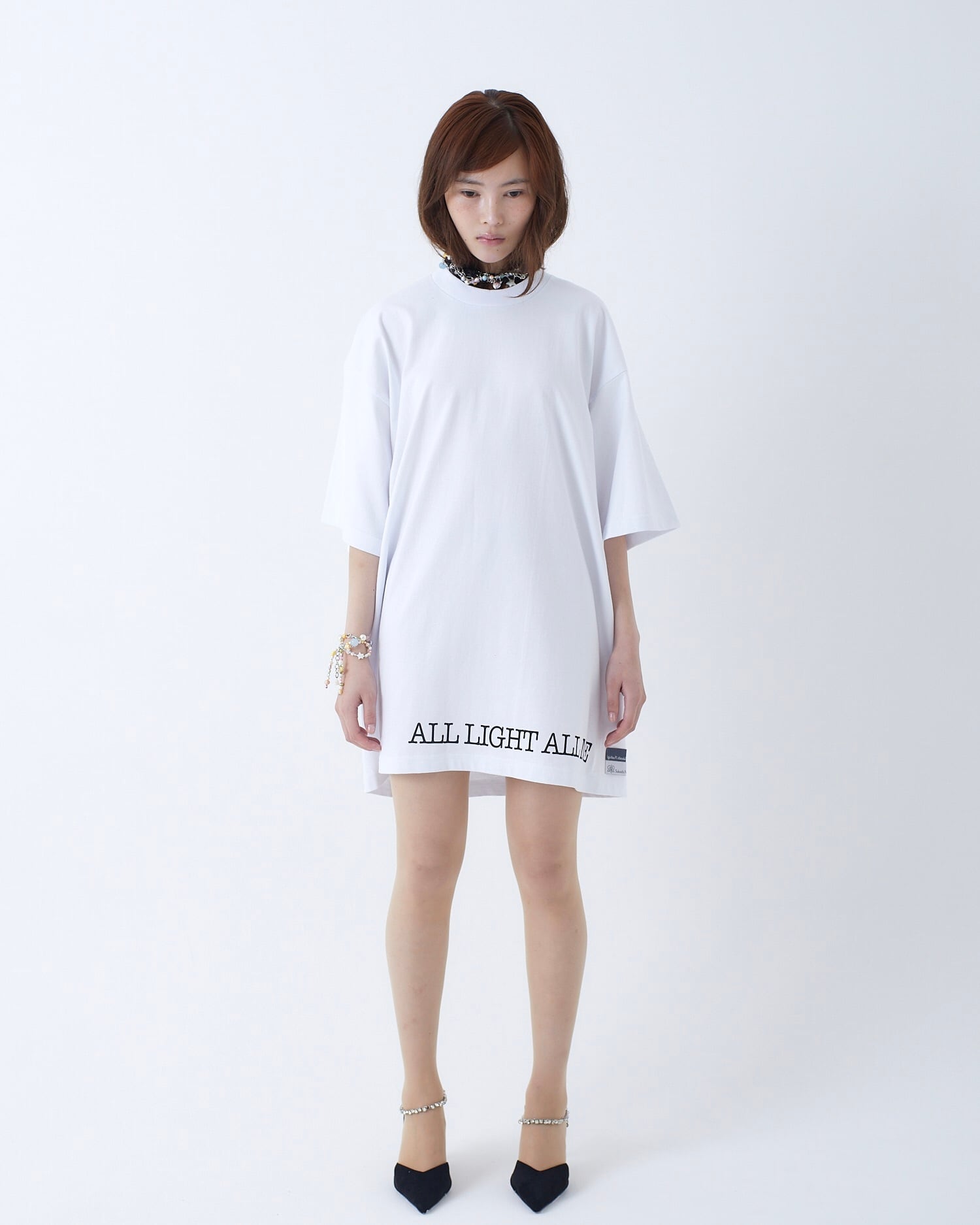 twisted ribbon T-shirt - White【UNISEX】