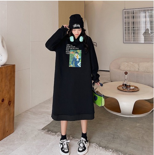 【大きいサイズXL-4XL】【秋冬新作】裏起毛ファッションワンピース#sbiot-2370057