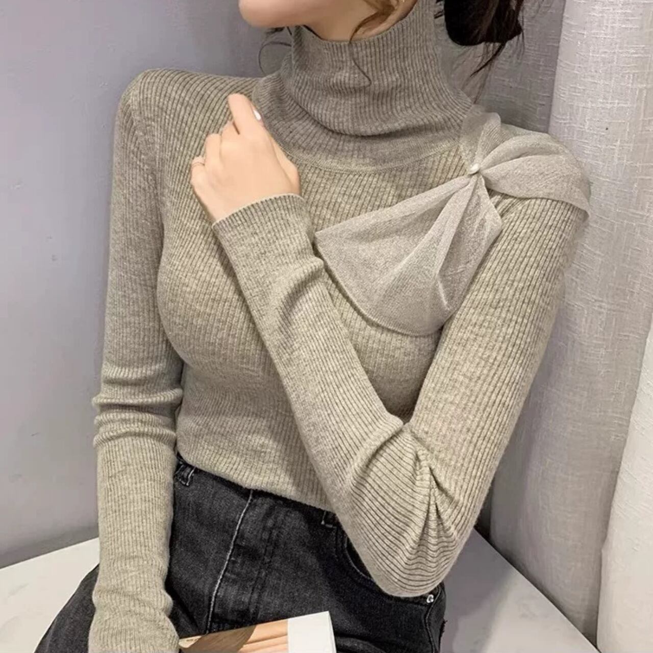 ショルダーリボン タートルニット W00323