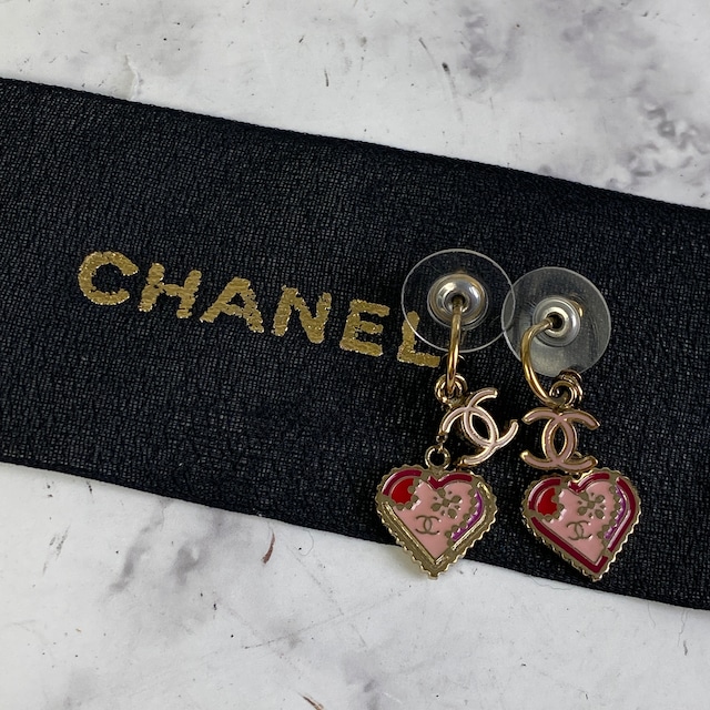 【最終処分SALE】CHANEL シャネル ハートぶら下がり ピアス ピンク A-7149