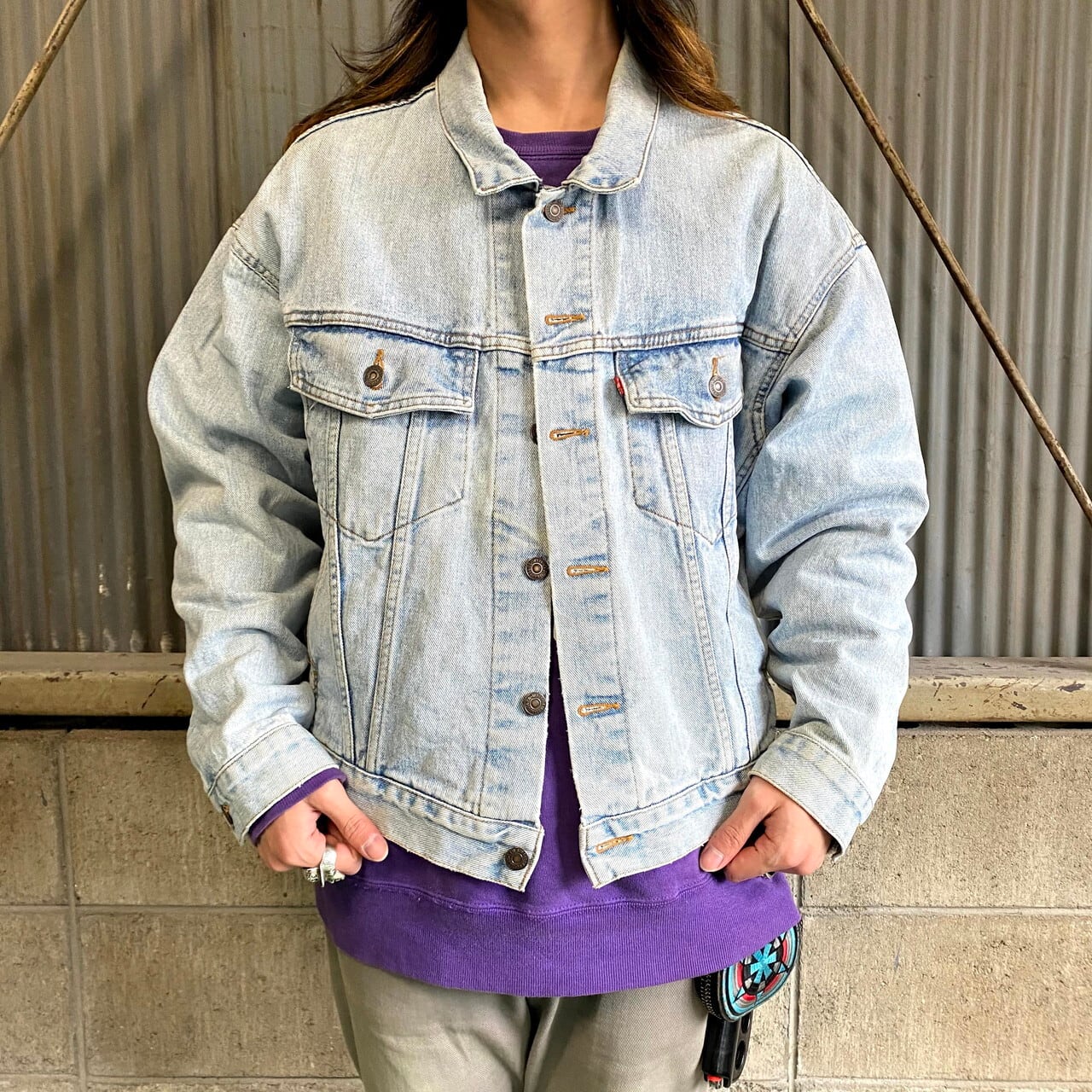 90年代 リーバイス デカパッチ 70598 4834 デニムジャケットメンズM 古着 90s Levi's ヴィンテージ ビンテージ  トラッカージャケット 薄色 アイスブルー 【デニムジャケット】【CS2301-30】 | cave 古着屋【公式】古着通販サイト