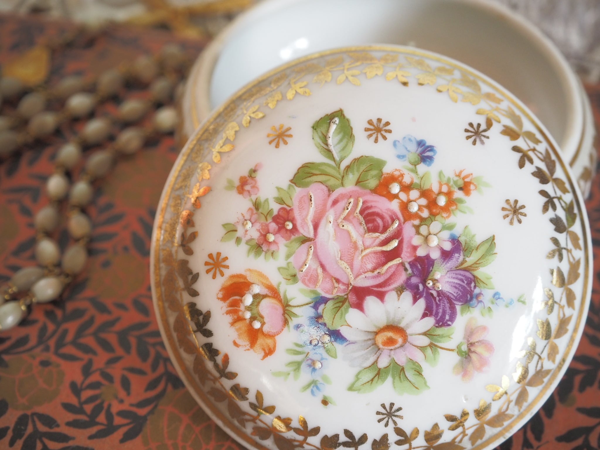 PORCELAINE de Limoges アンティークリモージュ 花柄キャンディbox