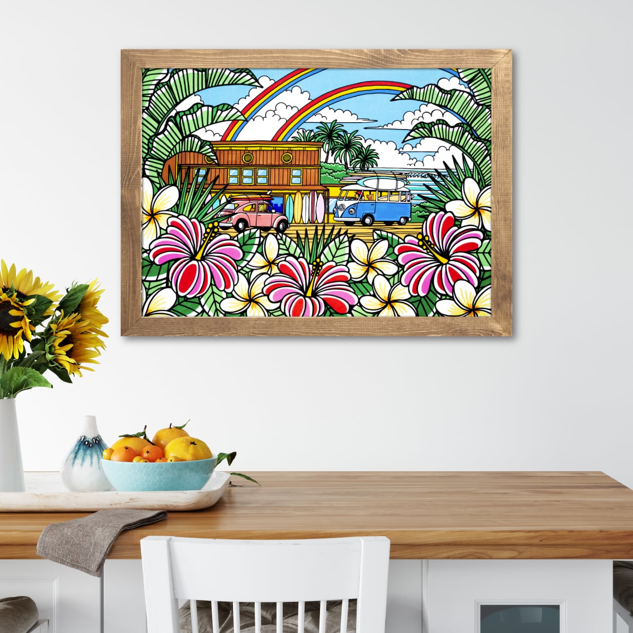 【原画】Wood Panel B2 Size(Haleiwa Road)with Frame