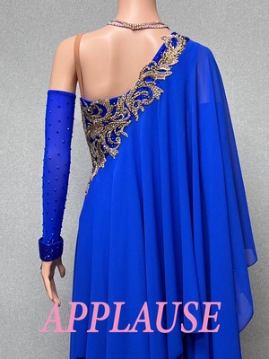 【新着】社交ダンスドレス　ラテンドレス　LA-25-3　 ロイヤルブルー（ワンショルダー）　M　デモ・競技用ドレス　発表会衣装　パーティドレス　ワンピース　舞台衣装