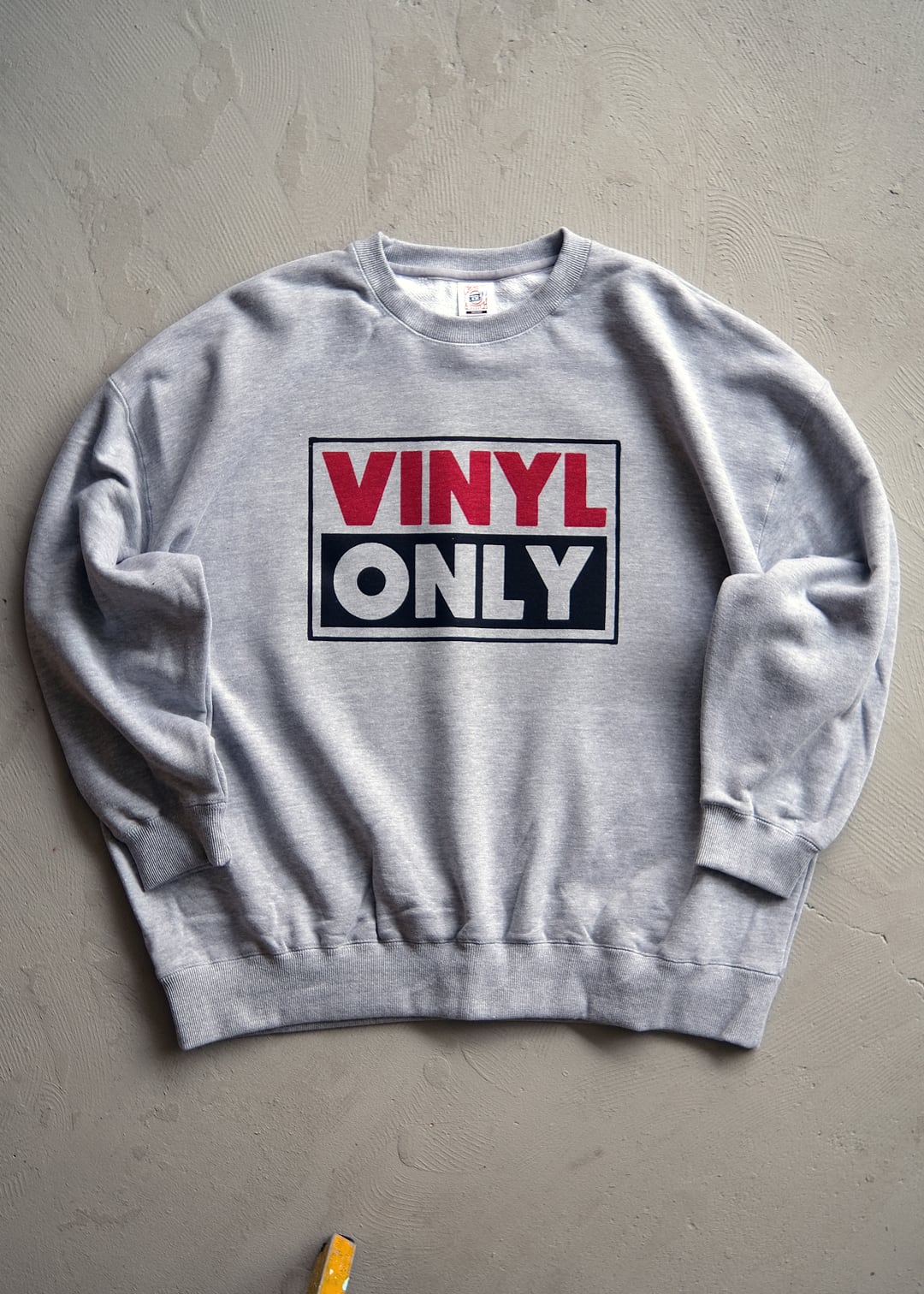 "vinyl only" sweat shirt in heather gray