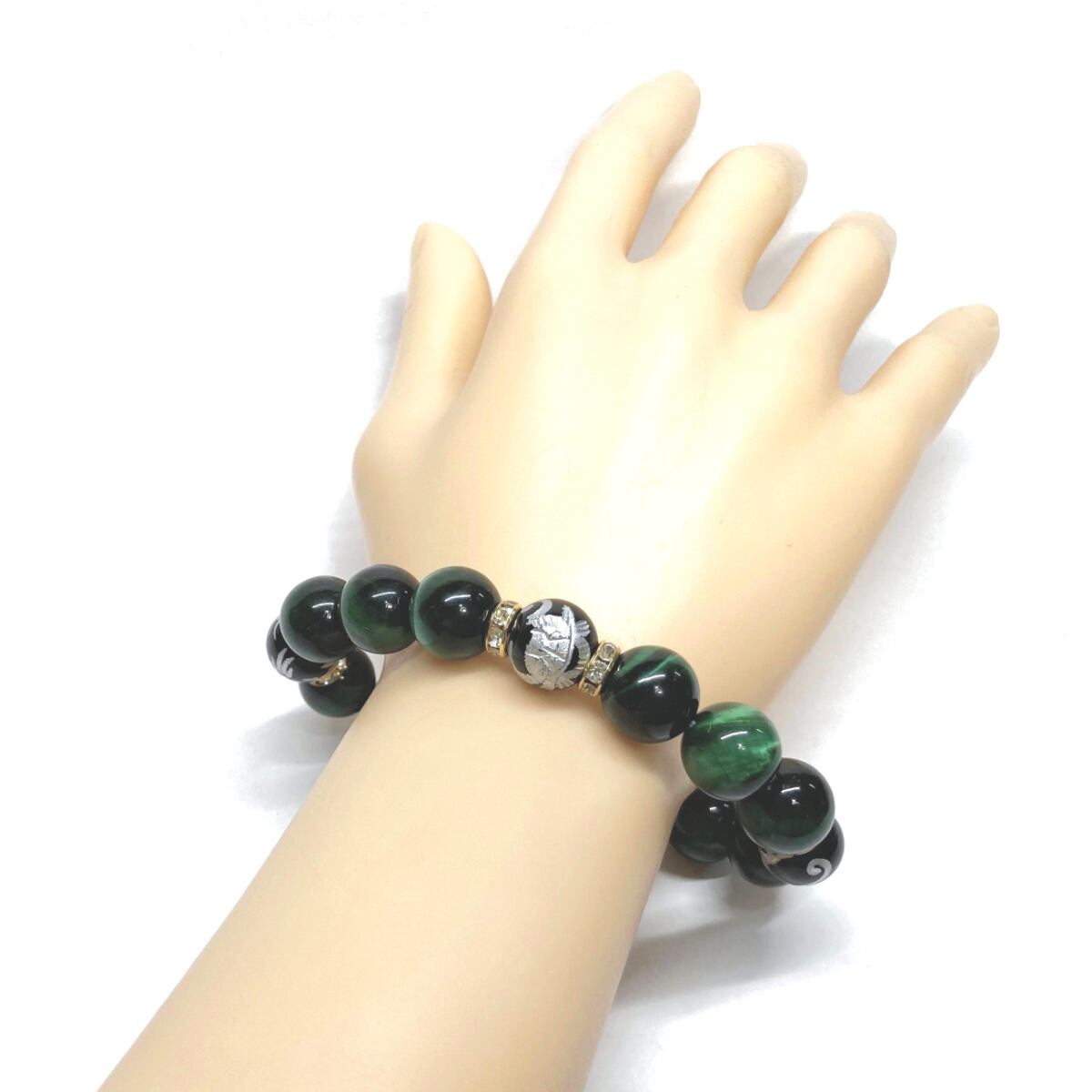 12mm 四神獣銀彫オニキス×グリーンタイガーアイ パワーストーン