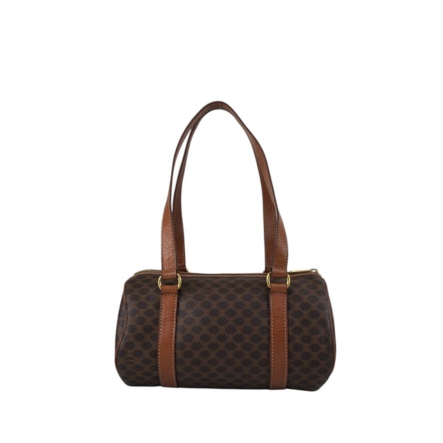 CELINE セリーヌ マカダム ハンドバッグ ブラウン ブラゾン型押し PVC ロールバッグ vintage ヴィンテージ オールド d6ntg2