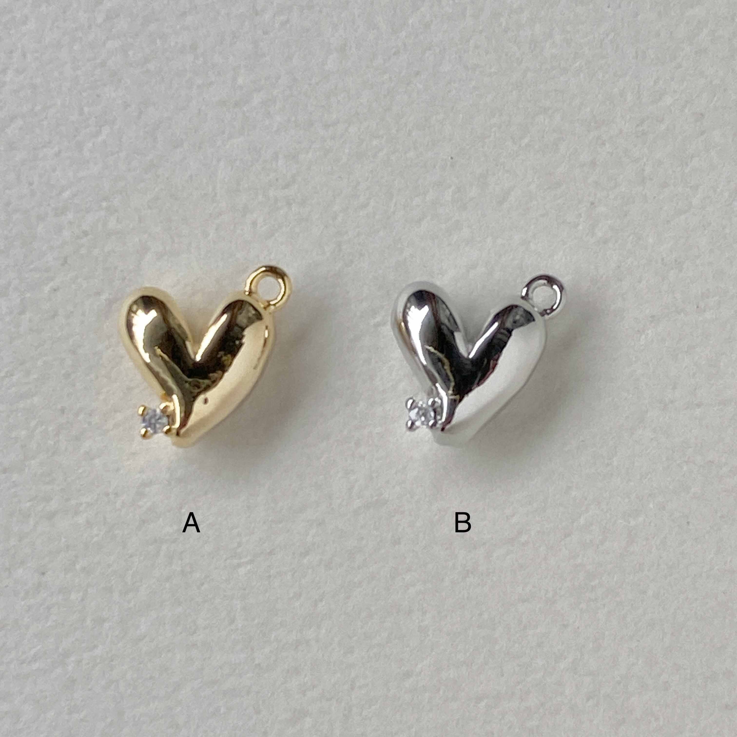 立体ハートのジルコニアチャーム(16K/プラチナメッキ) | Dua 立体ハートのジルコニアチャーム(16K/プラチナメッキ) | Dua