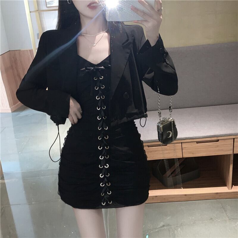 オータムショートジャケット ウェストメッシュドレス 秋物 ガールズファッション81359835116