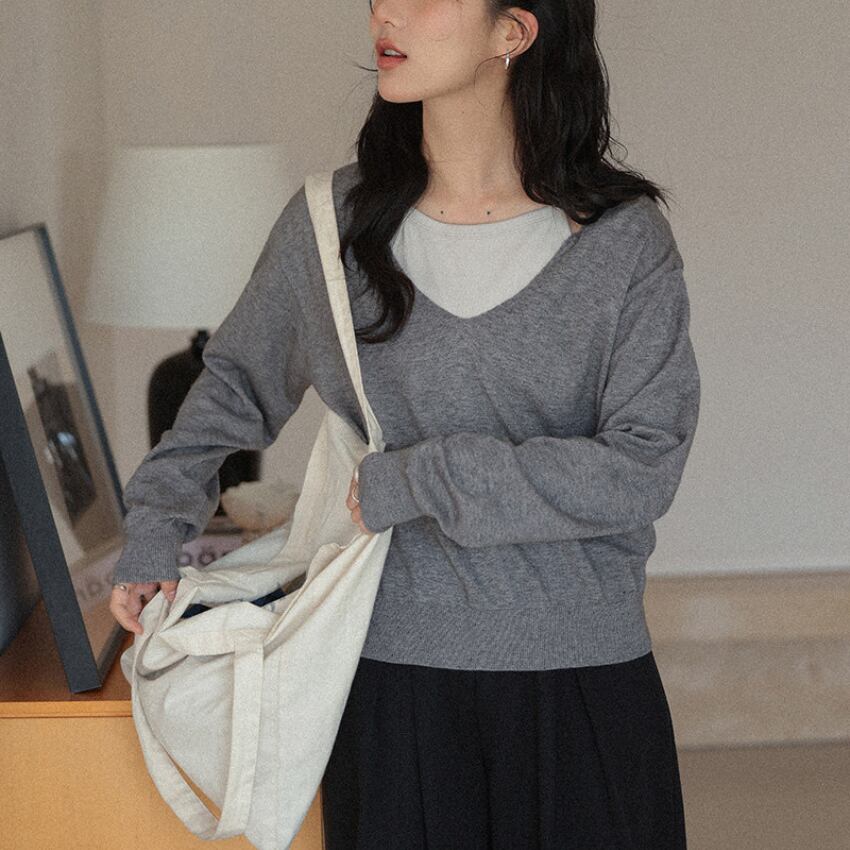 faux two-piece knit pullover　J00496