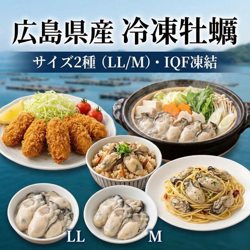 超大粒】縮まない！2Lサイズ☆冷凍無水牡蠣1kg 28~32粒入り☆広島