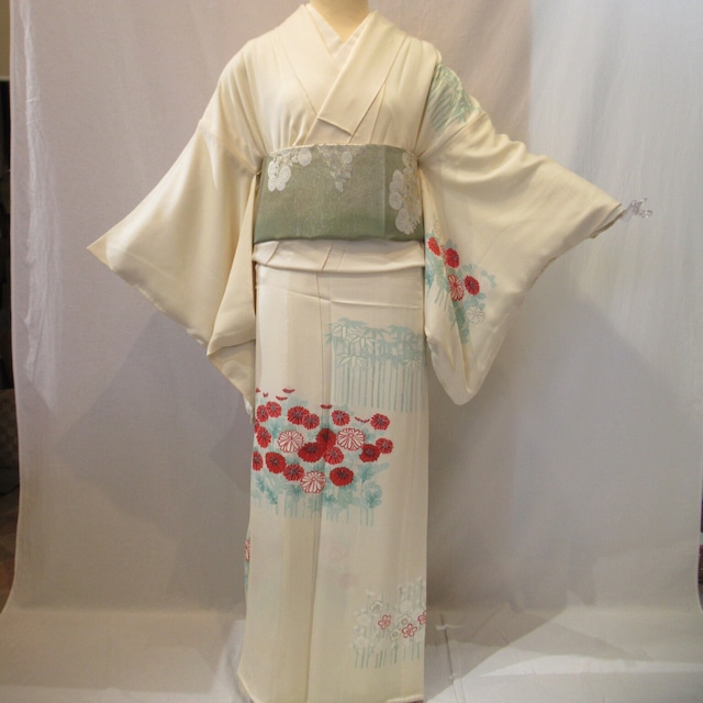 465夏用単衣訪問着と紗袋帯セットUnlined summer kimono and gauze obi