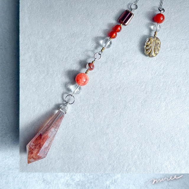 自信が目を覚まし、人生が加速するペンデュラム【ファイヤークォーツ×サンストーン】fire quartz pendulum_189