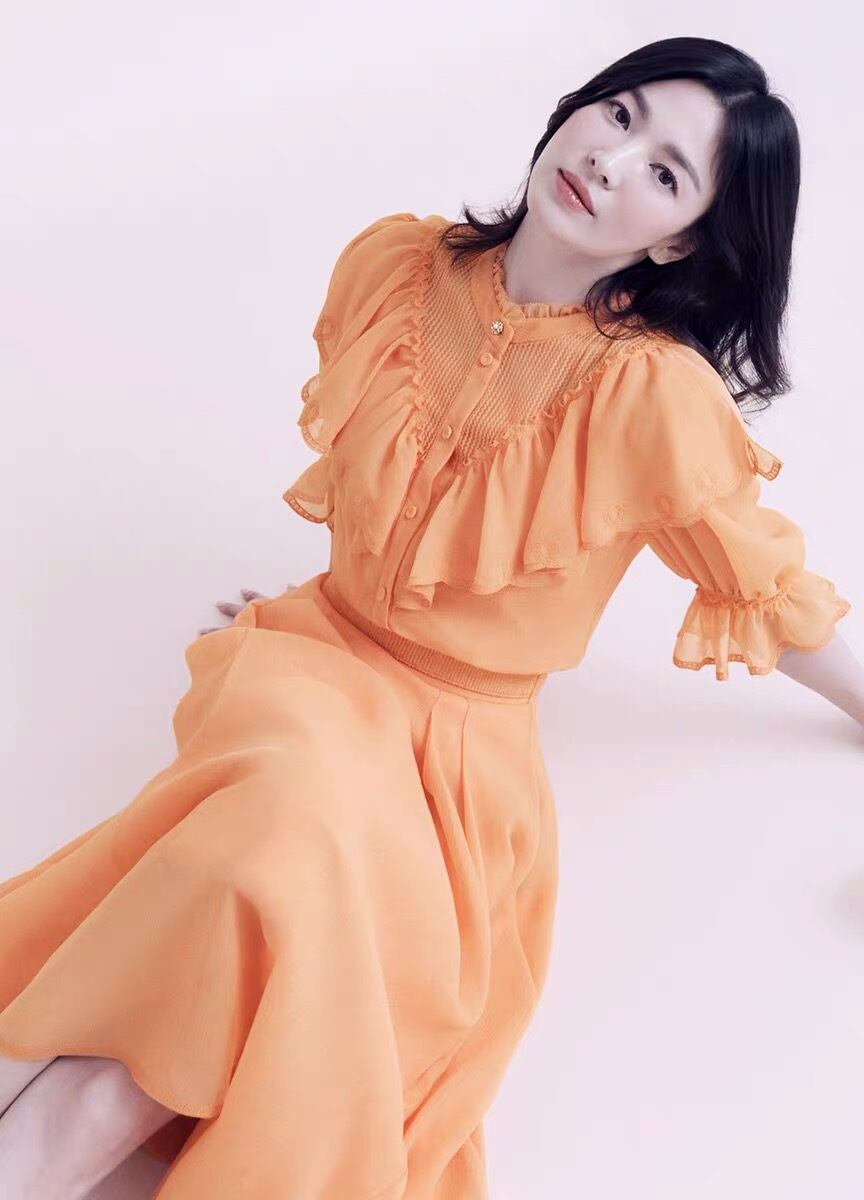 ワンピース オレンジ フリル ブラウス ワンピース 赤 ピンク 花柄