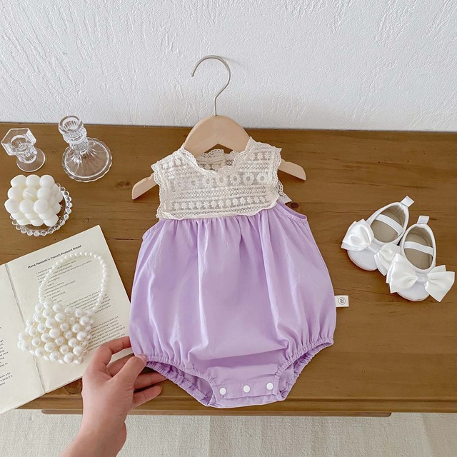 【BABY】シャイニングパープルレースノースリーブロンパース - 9