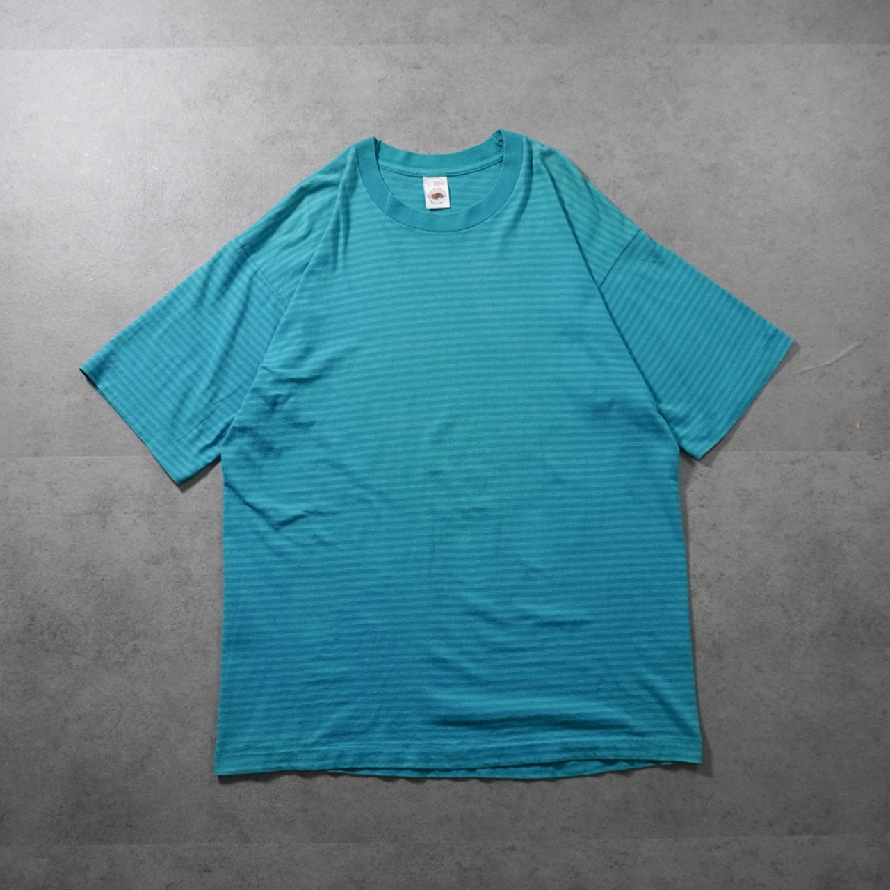 90s FRUIT OF THE LOOM Shadow Stripe TEE "made in USA" Teal L 古着 - 1