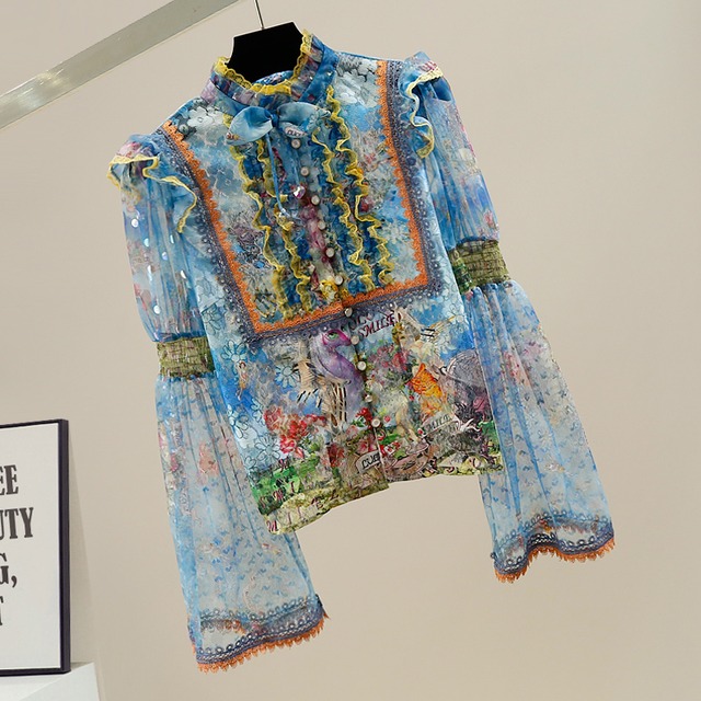 Royal print lace blouse　M4317