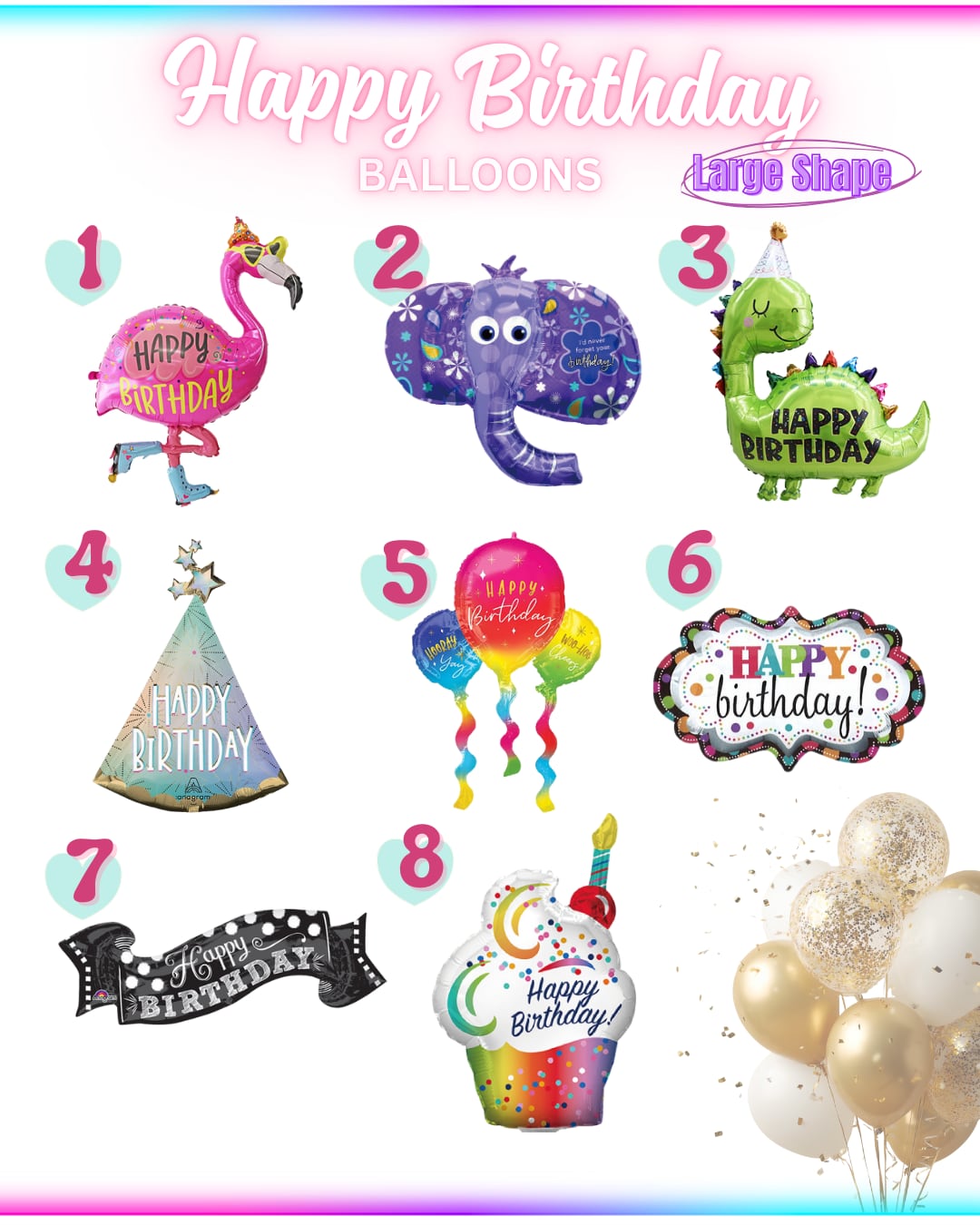 【Cuteシリーズ】選べるデザイン Happy Birthday Large Shape