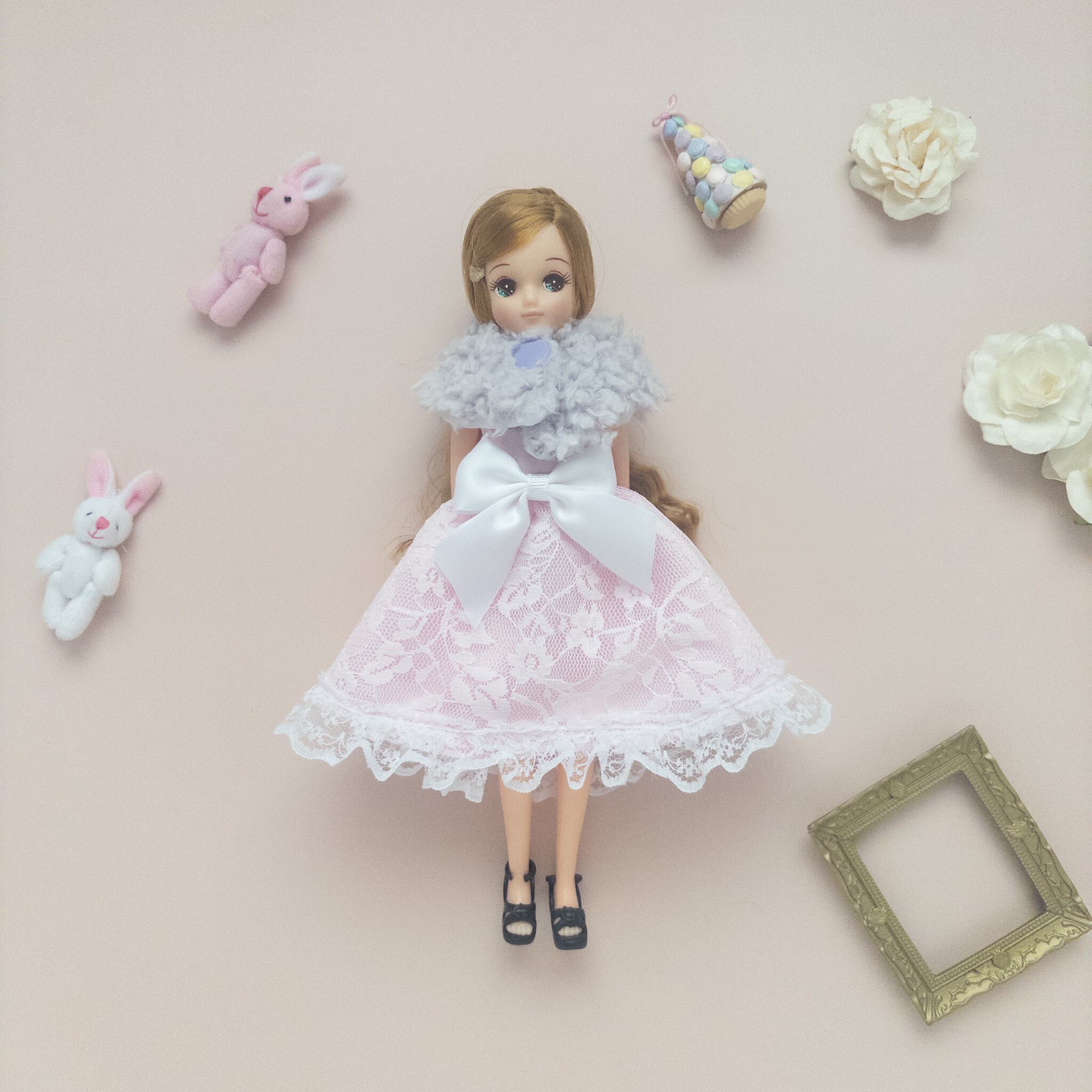 リカちゃんパーティドレス（ピンク8） | dollkamiyu