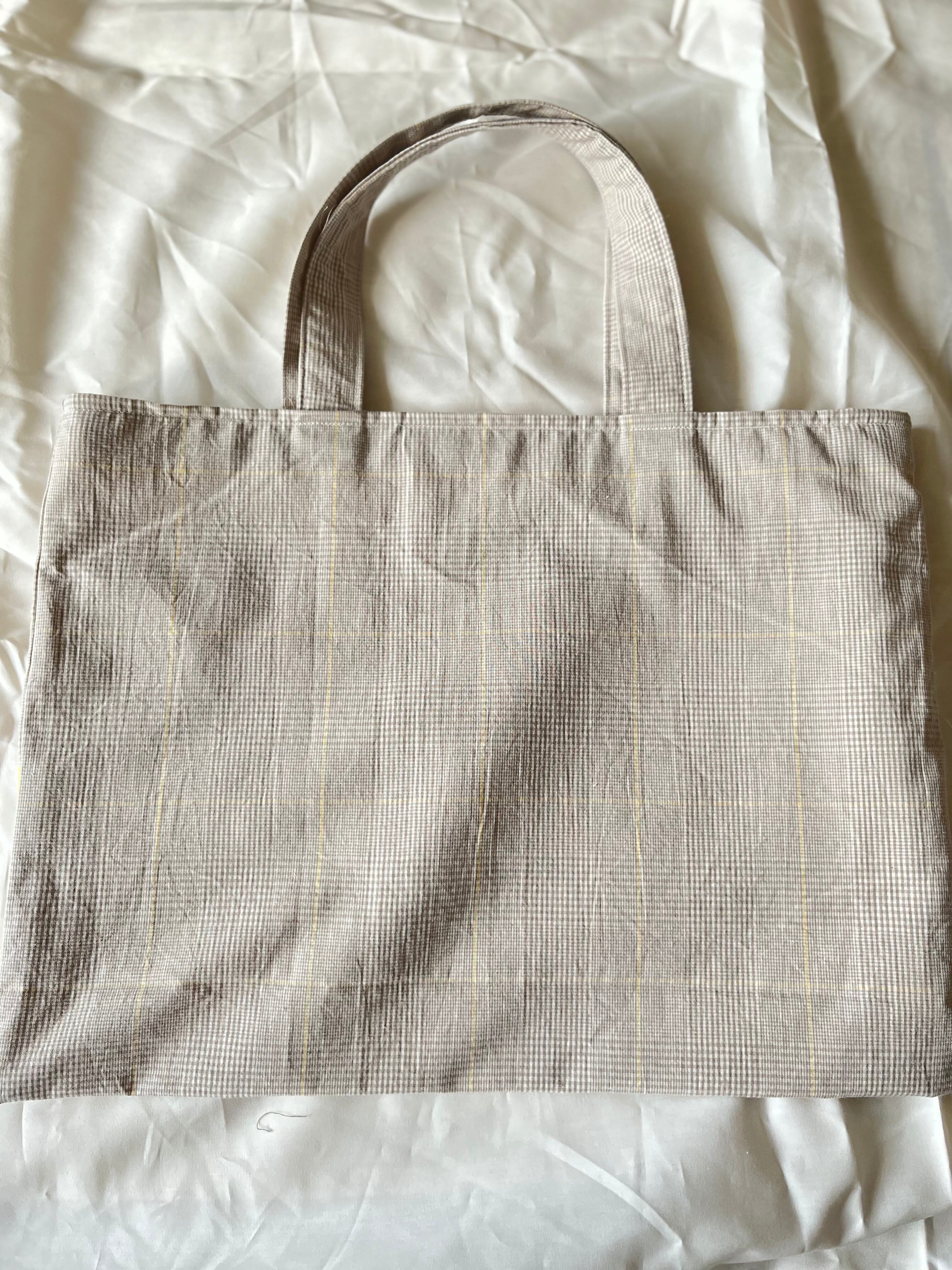 チェック&ドイツ製リボンのレッスンバッグ サブバッグ エコバッグ送料無料