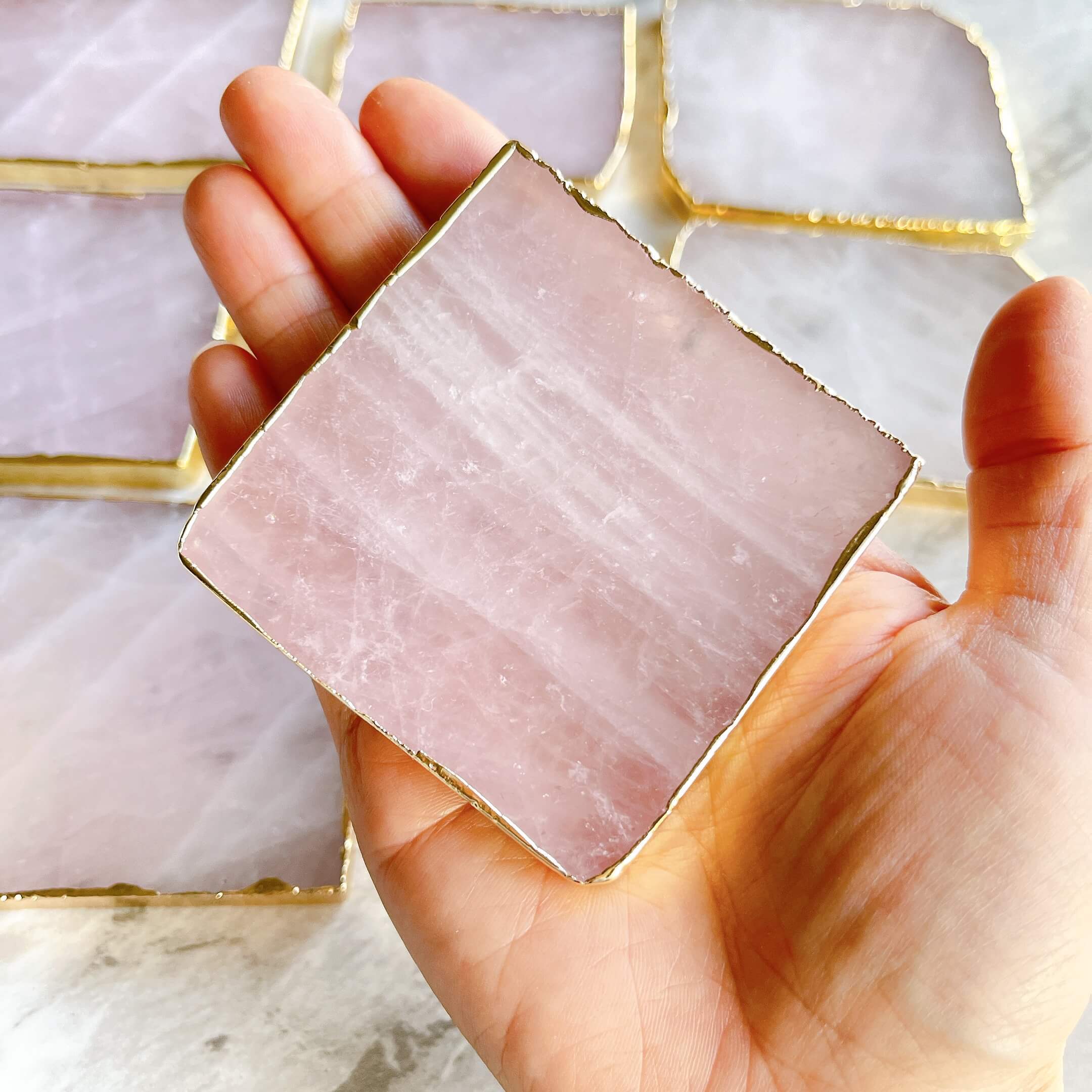 ローズクォーツコースター✧天然石コースター・ローズクォーツトレイ