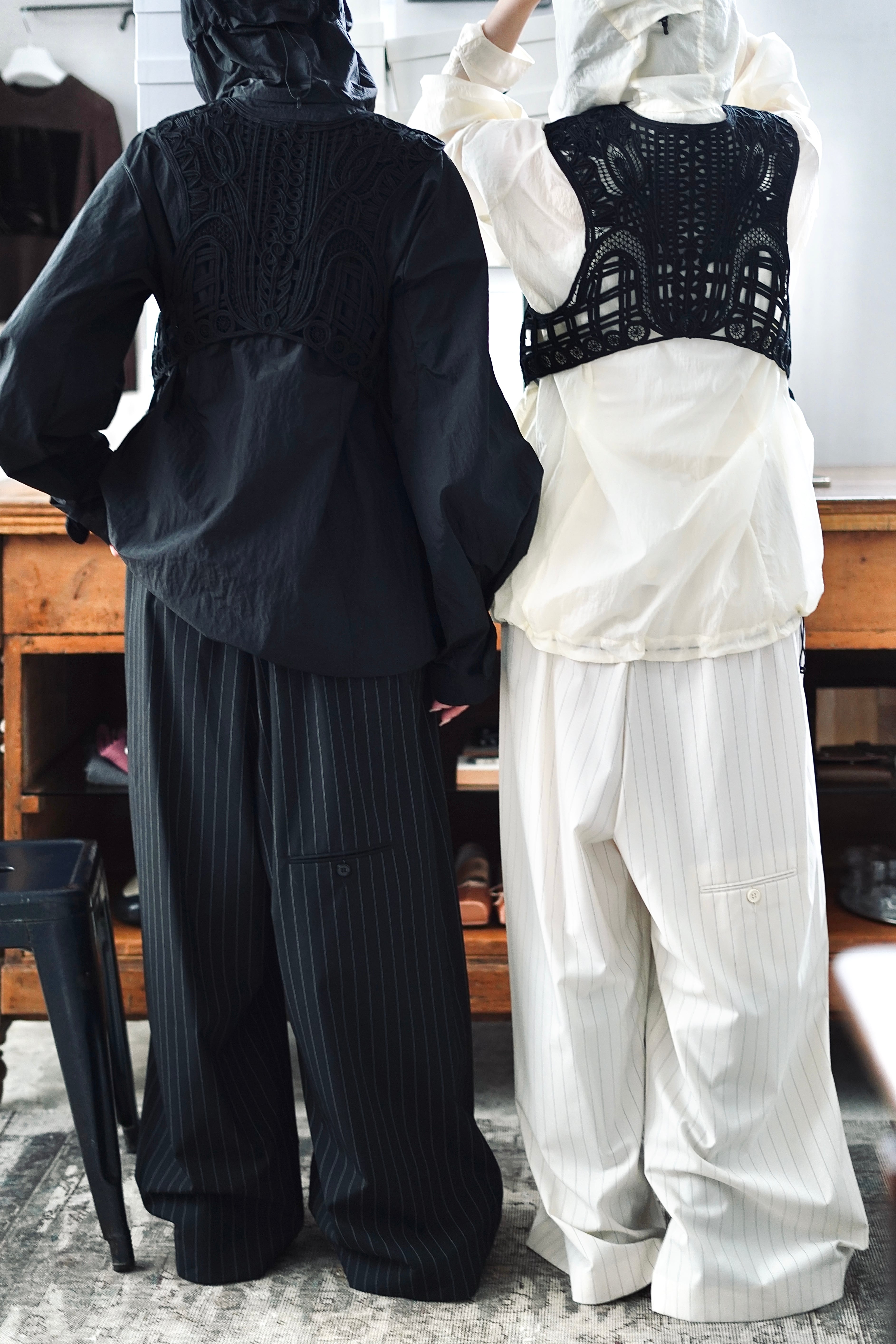 Mame Kurogouchi / Nylon Oversized Jacket with Cording Embroidery