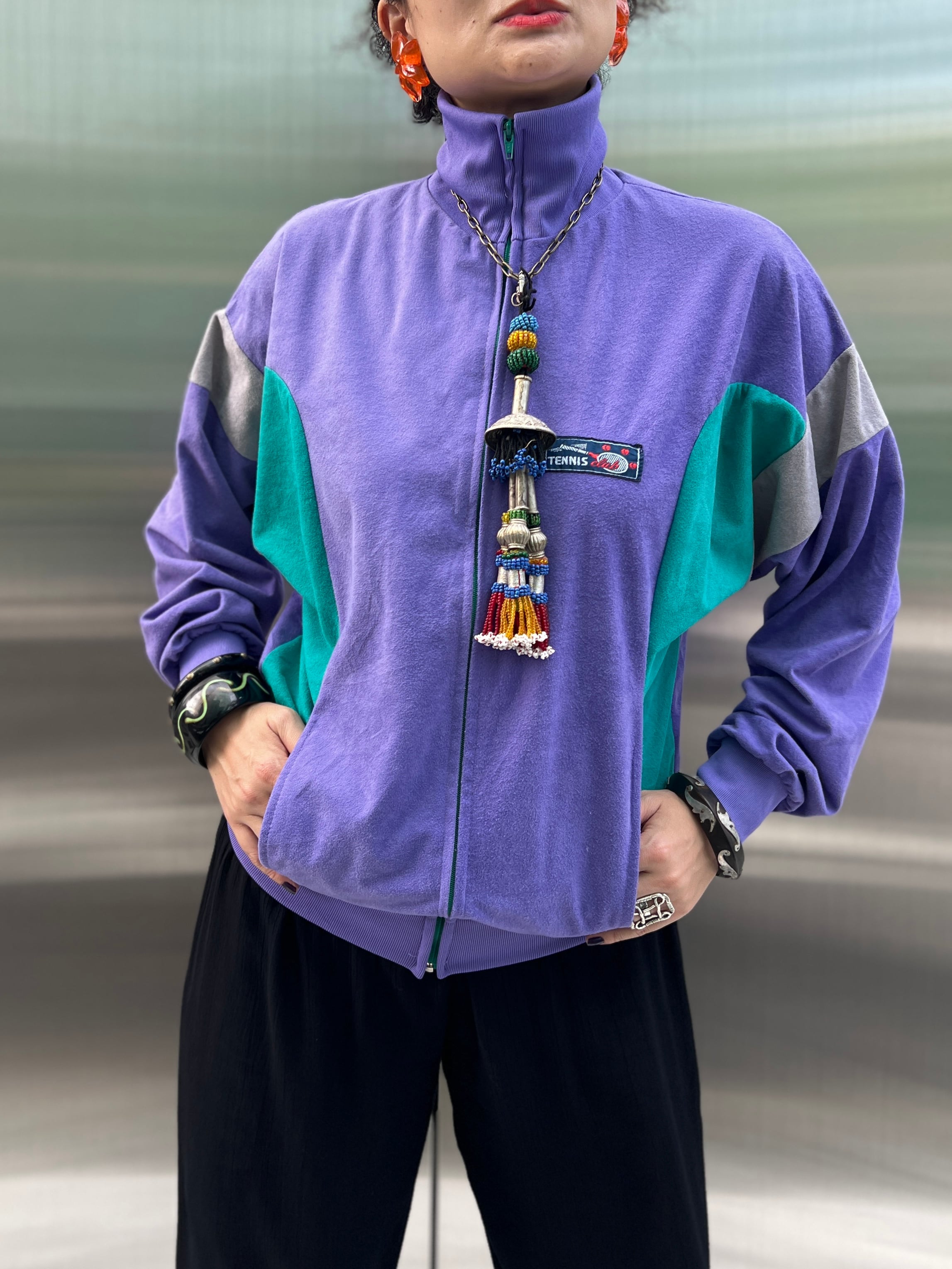 Euro vintage purple × green × gray track jacket